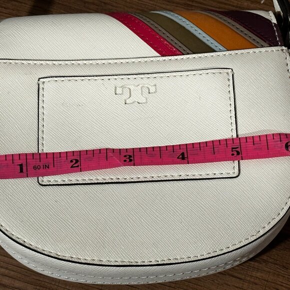 Tory Burch White Leather and Suede Mini Colorblock Saddle Crossbody Bag EUC - Picture 4 of 7